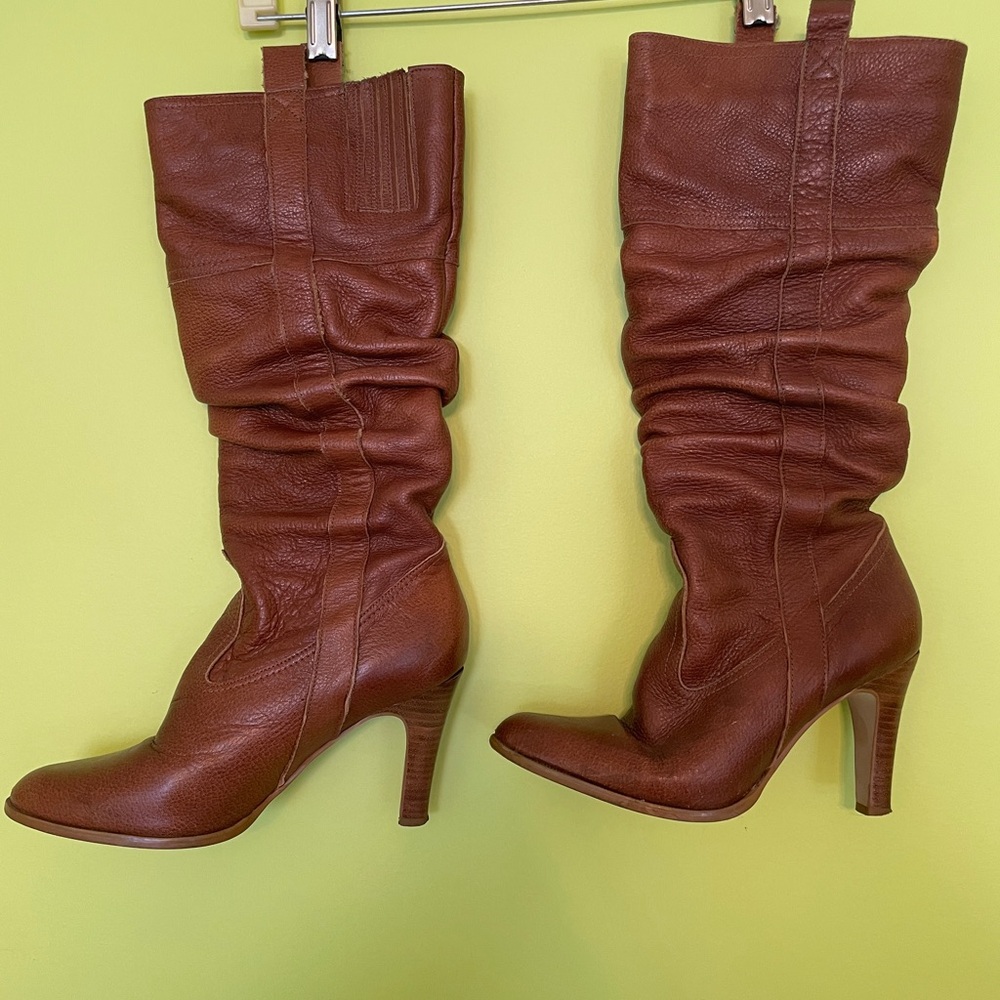 Brown Leather Knee-High Slouchy Boots